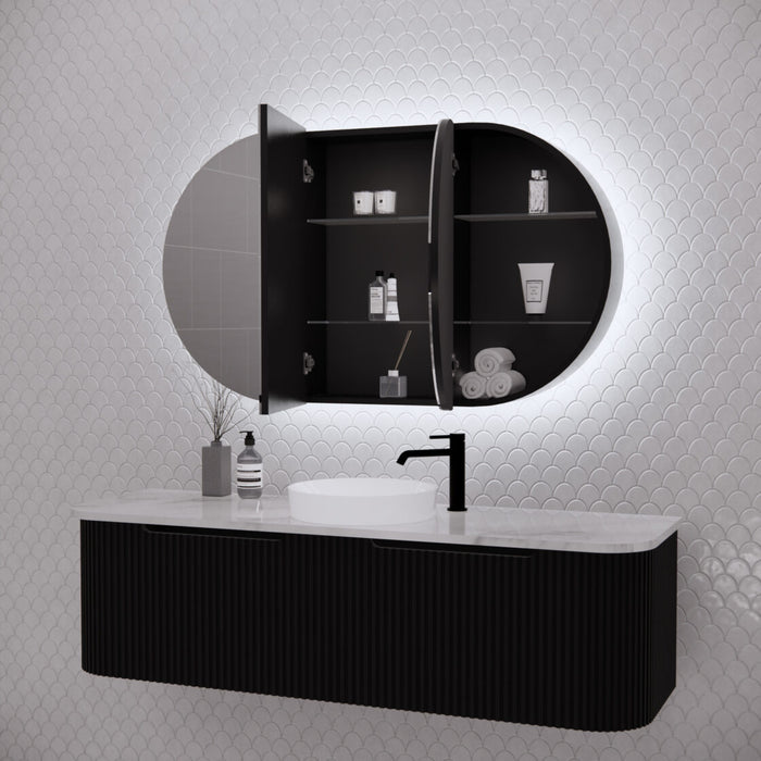 Riva Paris Oval Led Shaving Cabinet 1200mm - Matt Black