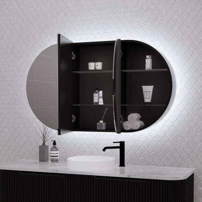 Riva Paris Oval Led Shaving Cabinet 1200mm - Matt Black