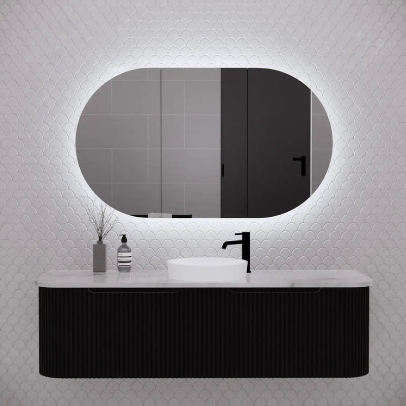 ABS Riva - Riva Paris Oval Led Shaving Cabinet 1200mm - Matt Black - Aqualux Bathrooms