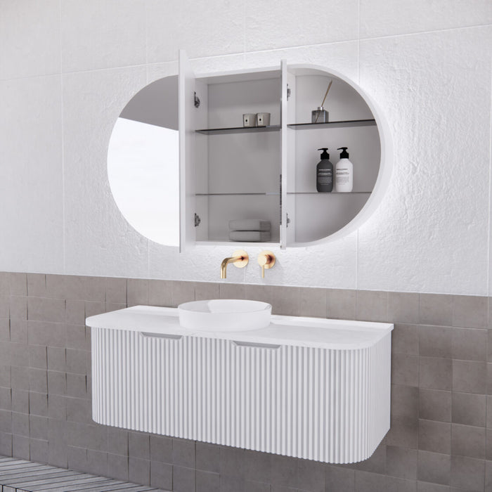 Riva Paris Oval Led Shaving Cabinet 1200mm - Matt White