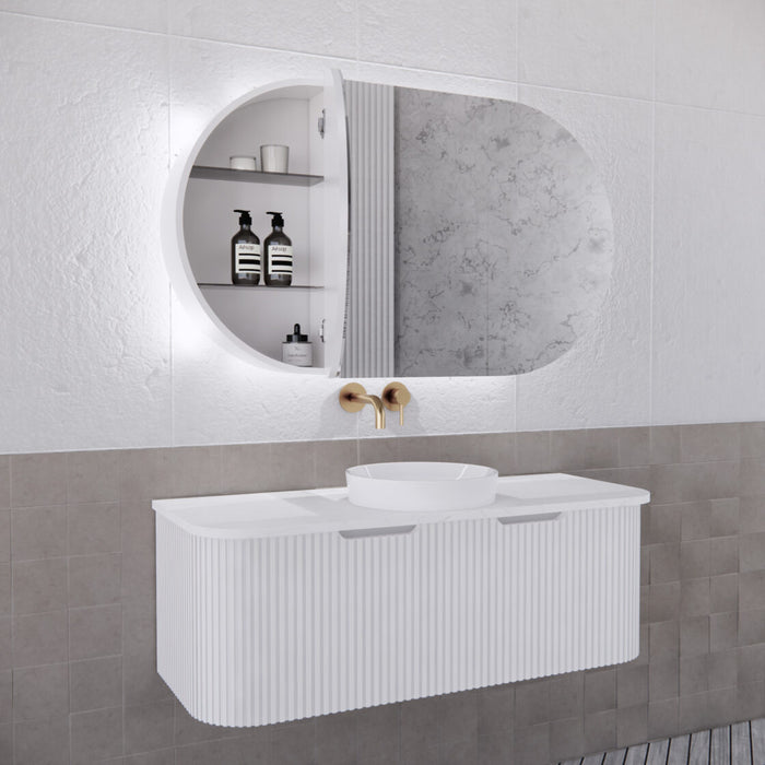 Riva Paris Oval Led Shaving Cabinet 1200mm - Matt White