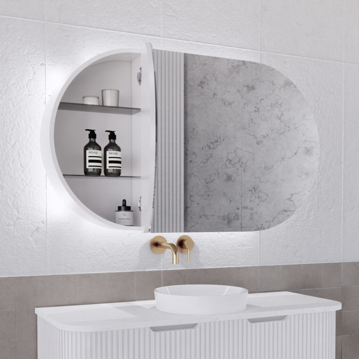 Riva Paris Oval Led Shaving Cabinet 1200mm - Matt White