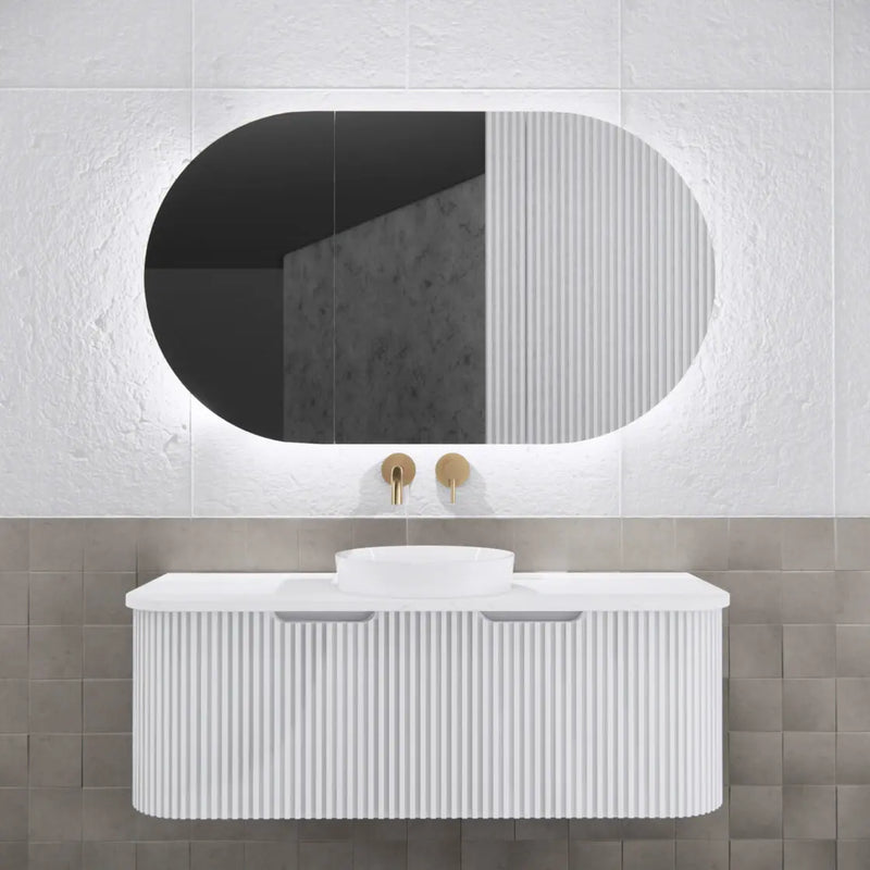 ABS Riva - Riva Paris Oval Led Shaving Cabinet 1200mm - Matt White - Aqualux Bathrooms