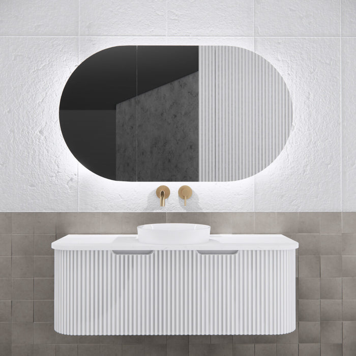 Riva Paris Oval Led Shaving Cabinet 1200mm - Matt White