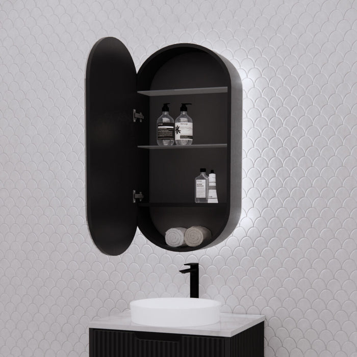 Riva Paris Oval Led Shaving Cabinet 450mm - Matt Black