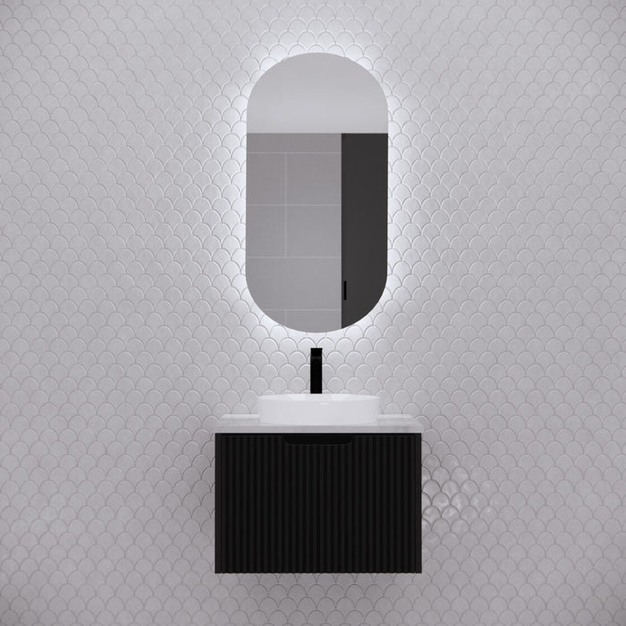 Riva Paris Oval Led Shaving Cabinet 450mm - Matt Black