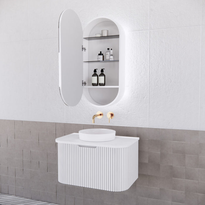 Riva Paris Oval Led Shaving Cabinet 450mm - Matt White