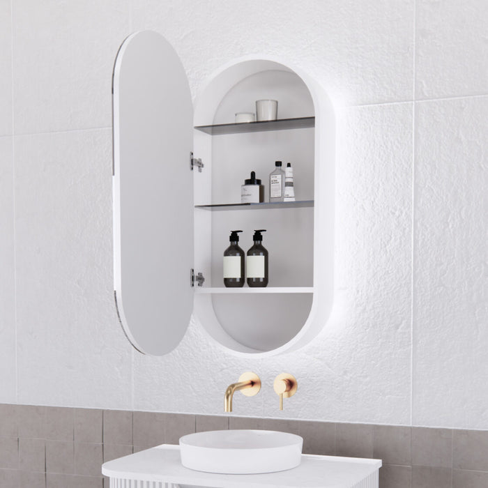 Riva Paris Oval Led Shaving Cabinet 450mm - Matt White