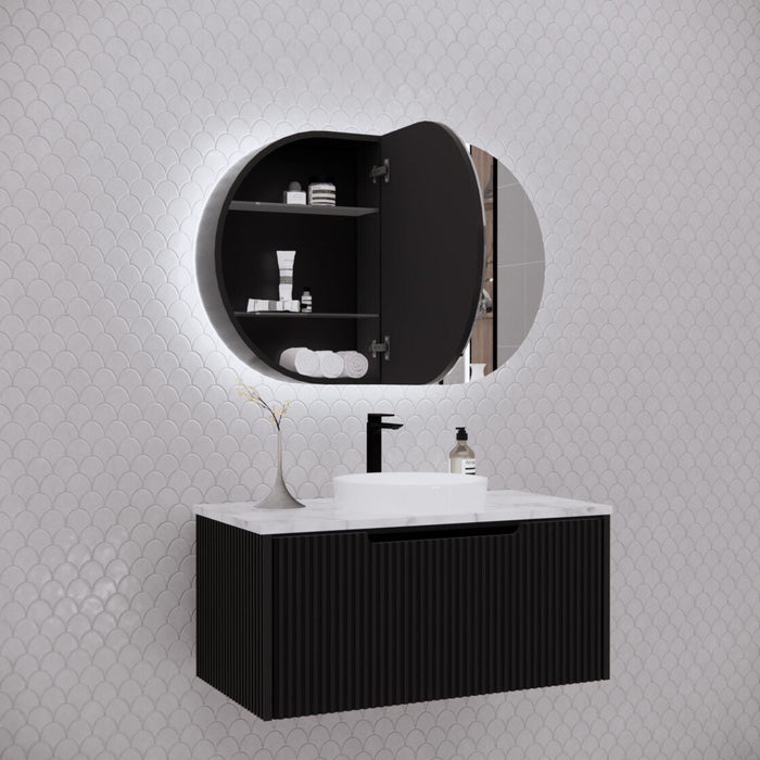 Riva Paris Oval Led Shaving Cabinet 870mm - Matt Black