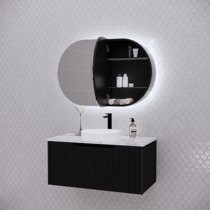 Riva Paris Oval Led Shaving Cabinet 870mm - Matt Black