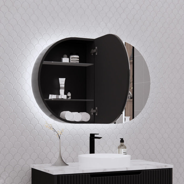 Riva Paris Oval Led Shaving Cabinet 870mm - Matt Black