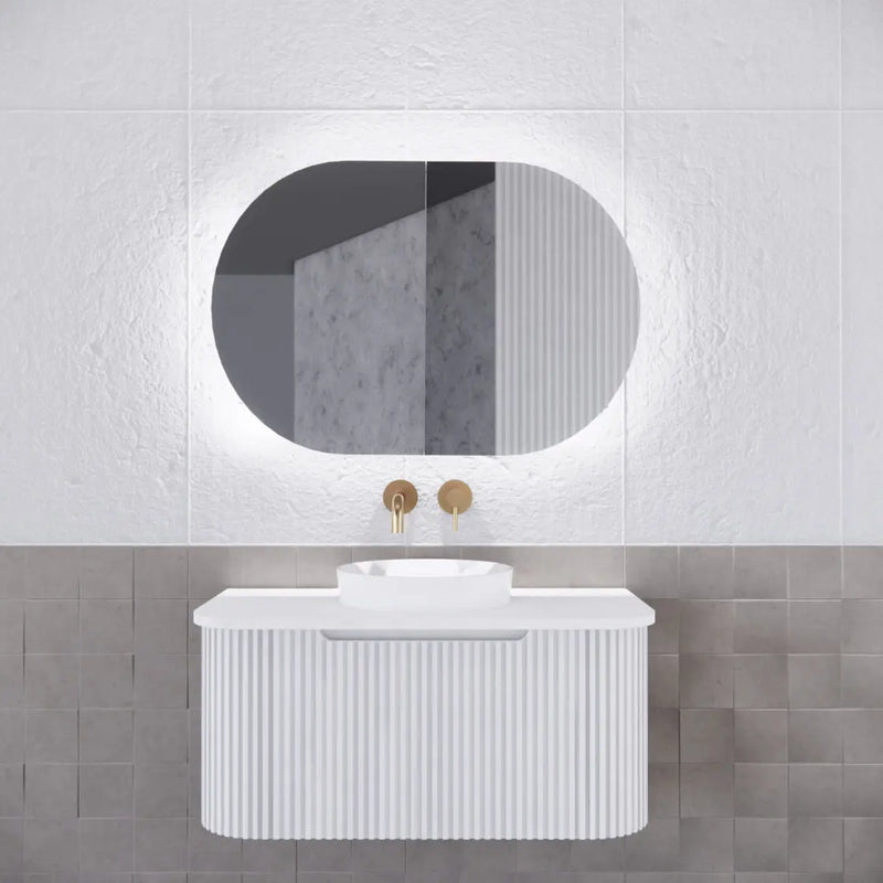 ABS Riva - Riva Paris Oval Led Shaving Cabinet 870mm - Matt White - Aqualux Bathrooms