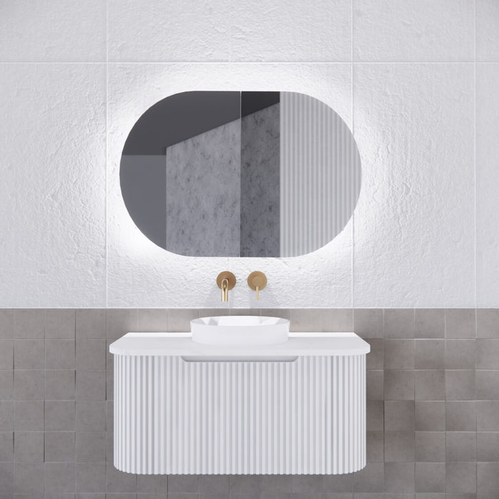 Riva Paris Oval Led Shaving Cabinet 870mm - Matt White