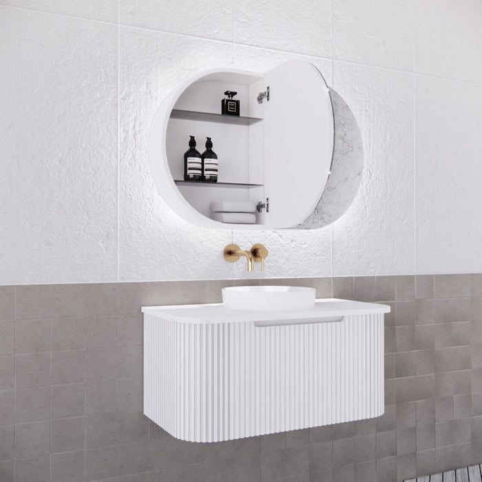 Riva Paris Oval Led Shaving Cabinet 870mm - Matt White