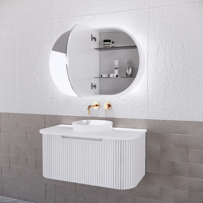 Riva Paris Oval Led Shaving Cabinet 870mm - Matt White