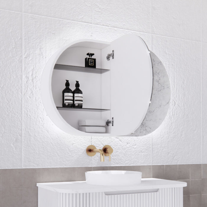 Riva Paris Oval Led Shaving Cabinet 870mm - Matt White