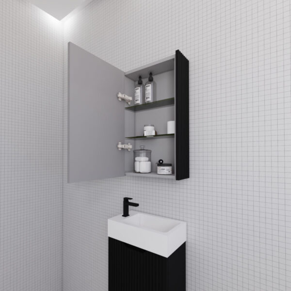 RIVA GENEVA FLUTED Matte Black Mirror Shaving Cabinet 450mm
