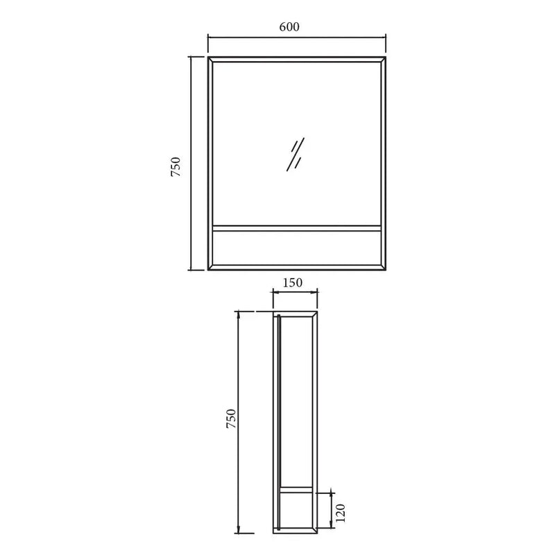 Mercio - MIDI Series 60cm Mirror With Shelf - Aqualux Bathrooms