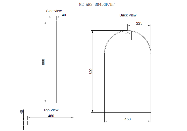 Riva AR2 Framed Arch Mirror 800mm - Black Framed