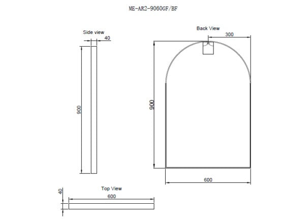 Riva AR2 Framed Arch Mirror 900mm - Black Framed