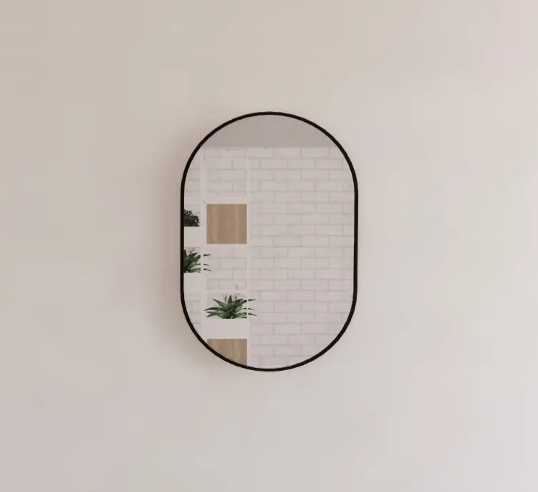 ABS Riva - Riva O1 Framed Oval Mirror 600mm - Black Framed - Aqualux Bathrooms