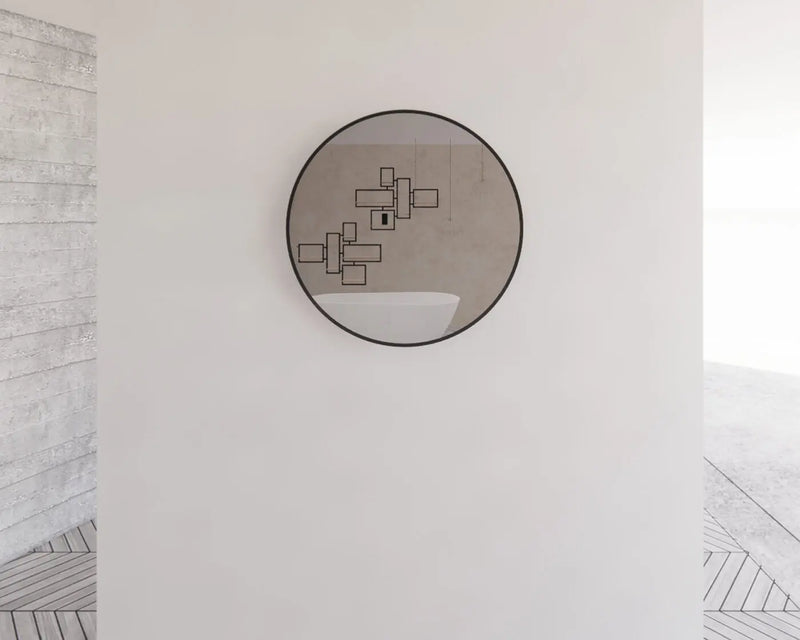 ABS Riva - Riva Framed Round Mirror 600mm - Black Framed - Aqualux Bathrooms