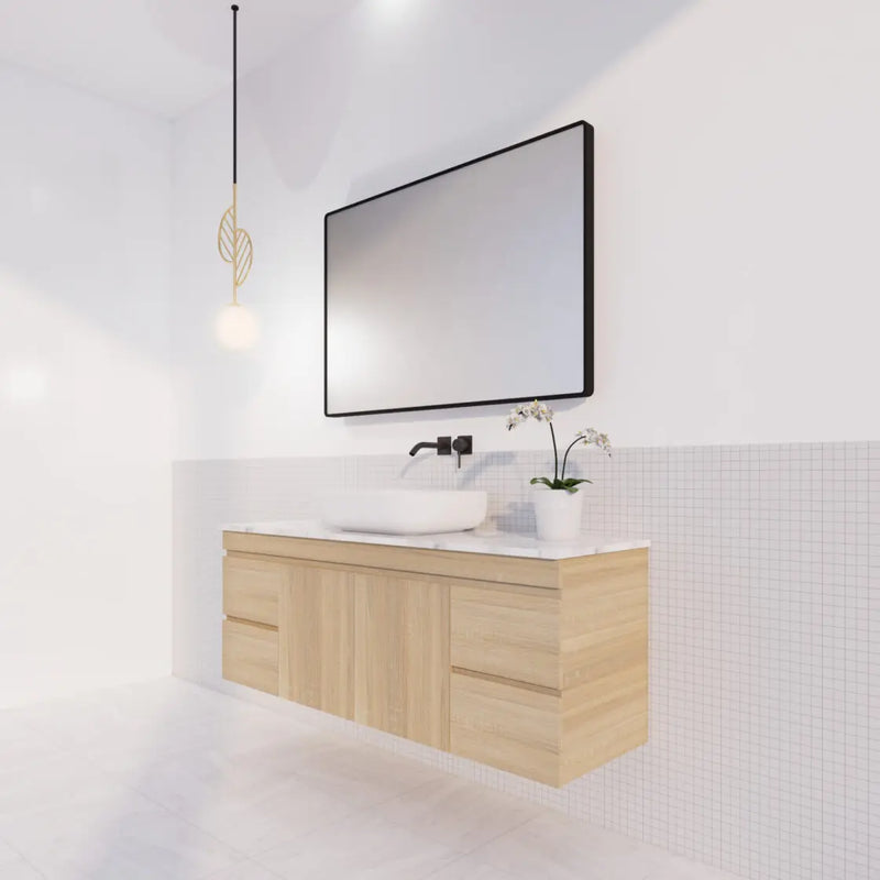ABS Riva - Riva MF Single Bowl Wall Hung Vanity 1500mm - Light Oak - Aqualux Bathrooms
