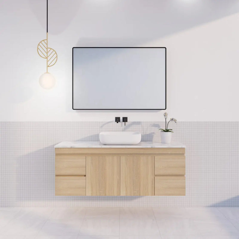 ABS Riva - Riva MF Single Bowl Wall Hung Vanity 1500mm - Light Oak - Aqualux Bathrooms