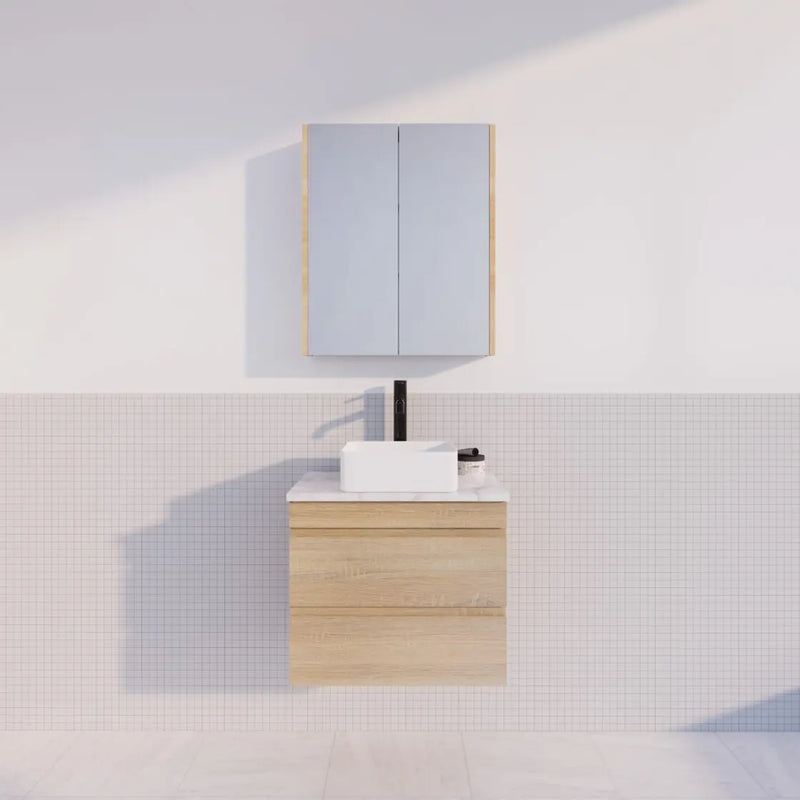 ABS Riva - Riva MF Wall Hung Vanity 600mm - Light Oak - Aqualux Bathrooms