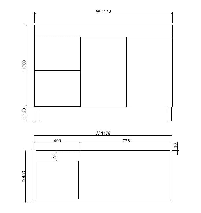 ABS Riva - Riva MFL2 Single Bowl Freestanding Vanity 1200mm - Light Oak - Aqualux Bathrooms