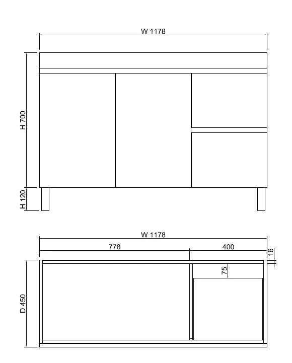 ABS Riva - Riva MFL2 Single Bowl Freestanding Vanity 1200mm - Light Oak - Aqualux Bathrooms