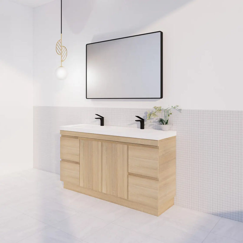 ABS Riva - Riva MFL2 Double Bowl Freestanding Vanity 1500mm - Light Oak - Aqualux Bathrooms