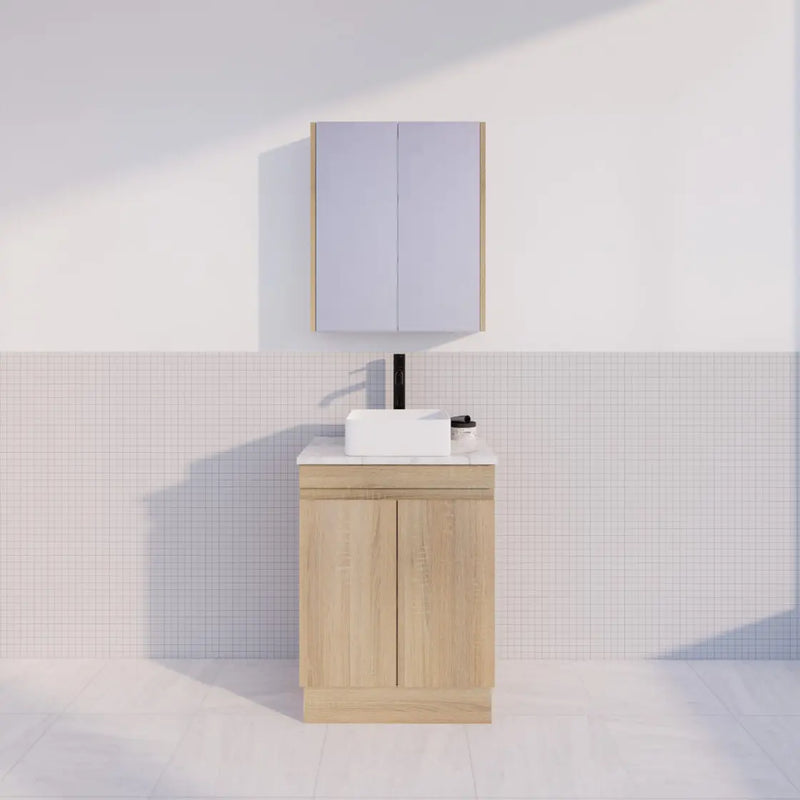 ABS Riva - Riva MFL2 Freestanding Vanity 600mm - Light Oak - Aqualux Bathrooms