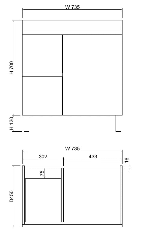 ABS Riva - Riva MFL2 Freestanding Vanity 750mm - Light Oak - Aqualux Bathrooms