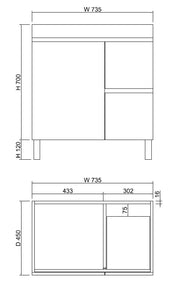 ABS Riva - Riva MFL2 Freestanding Vanity 750mm - Light Oak - Aqualux Bathrooms