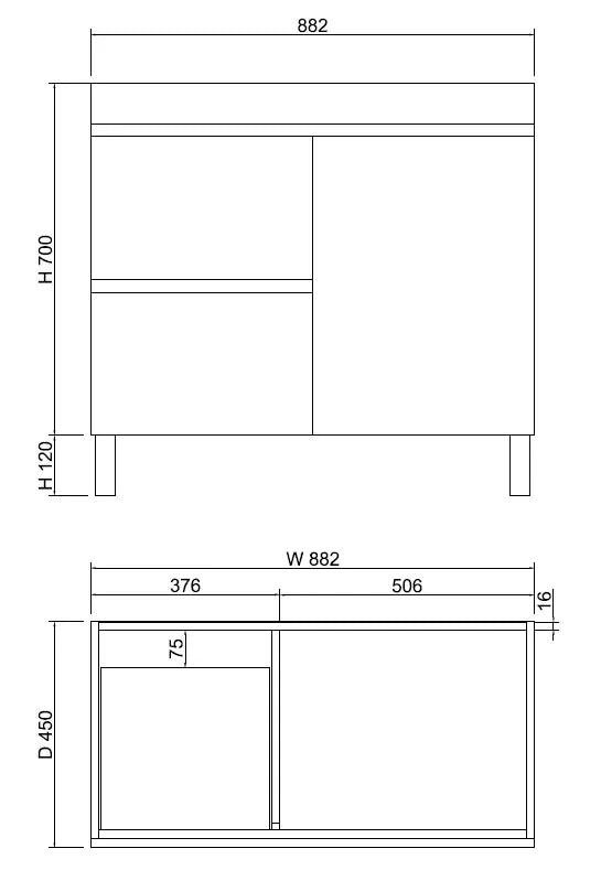 ABS Riva - Riva MFL2 Freestanding Vanity 900mm - Light Oak - Aqualux Bathrooms