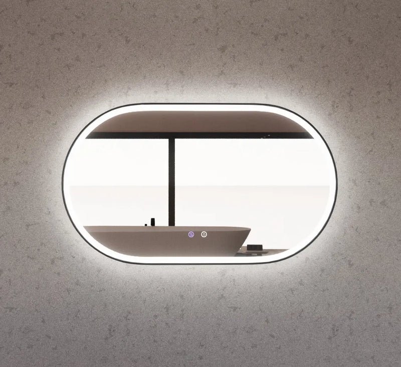 ABS Riva - Riva O1 Framed Oval LED Mirror With 3 Colour Lights Front Lit and Back Lit 1200mm - Black Framed - Aqualux Bathrooms