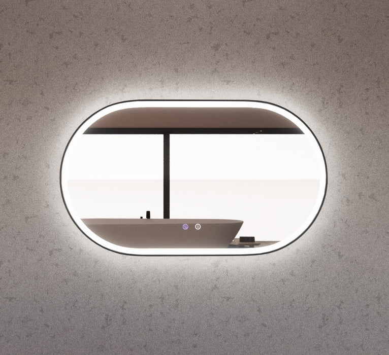 Riva O1 Framed Oval LED Mirror With 3 Colour Lights Front Lit and Back Lit 1200mm - Black Framed