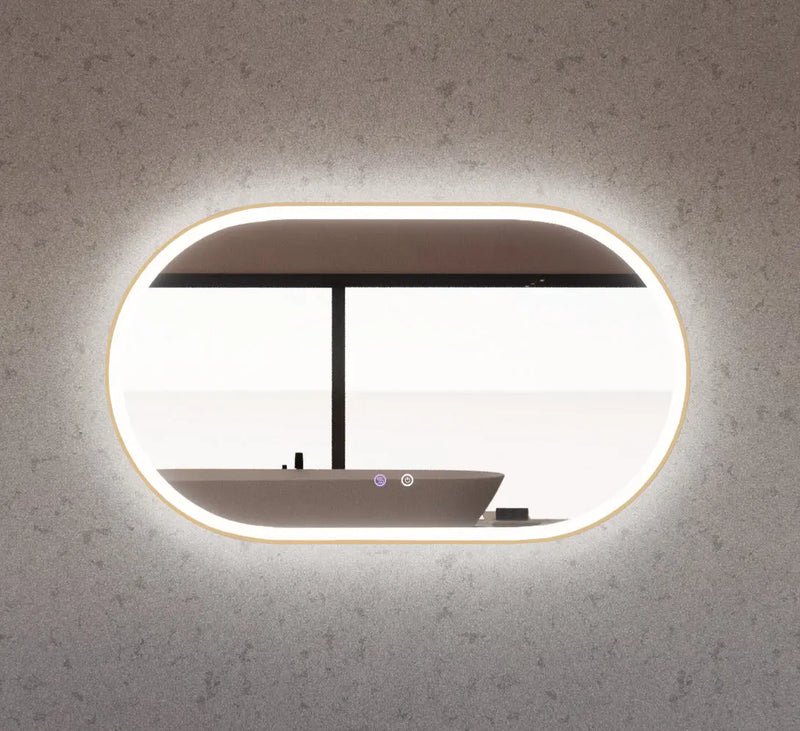 ABS Riva - Riva O1 Framed Oval LED Mirror With 3 Colour Lights Front Lit and Back Lit 1200mm - Gold Framed - Aqualux Bathrooms