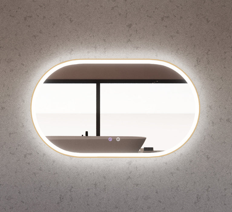 Riva O1 Framed Oval LED Mirror With 3 Colour Lights Front Lit and Back Lit 1200mm - Gold Framed