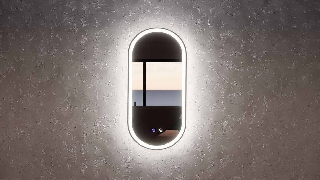 Riva O1 Framed Oval LED Mirror With 3 Colour Lights Front Lit and Back Lit 900mm - Black Framed