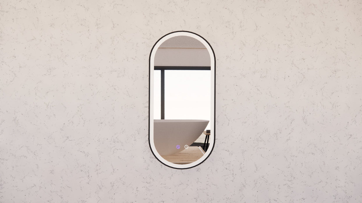 Riva O1 Framed Oval LED Mirror With 3 Colour Lights Front Lit and Back Lit 900mm - Black Framed