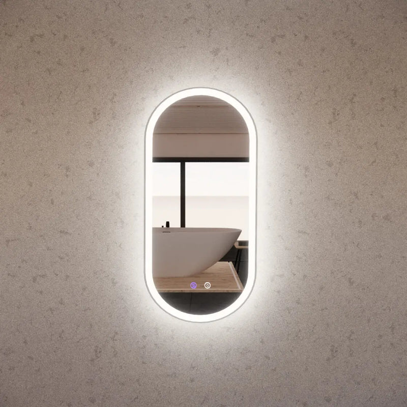 ABS Riva - Riva O1 Framed Oval LED Mirror With 3 Colour Lights Front Lit and Back Lit 900mm - Brushed Nickel - Aqualux Bathrooms