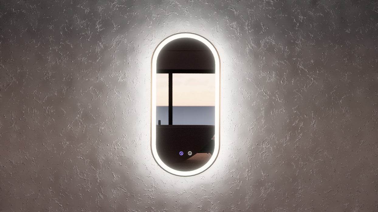 Riva O1 Framed Oval LED Mirror With 3 Colour Lights Front Lit and Back Lit 900mm - Gold Framed