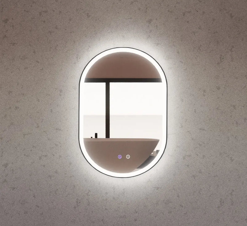 ABS Riva - Riva O1 Framed Oval LED Mirror With 3 Colour Lights Front Lit and Back Lit 600mm - Black Framed - Aqualux Bathrooms