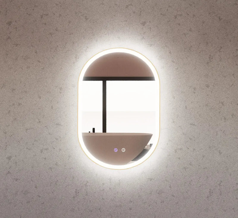ABS Riva - Riva O1 Framed Oval LED Mirror With 3 Colour Lights Front Lit and Back Lit 600mm - Gold Framed - Aqualux Bathrooms
