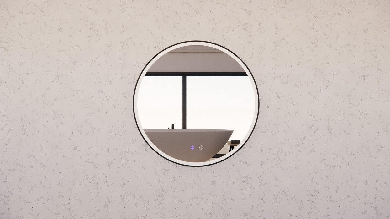 Riva R3 Framed Round LED Mirror With 3 Colour Lights Front Lit and Back Lit 600mm - Black Framed