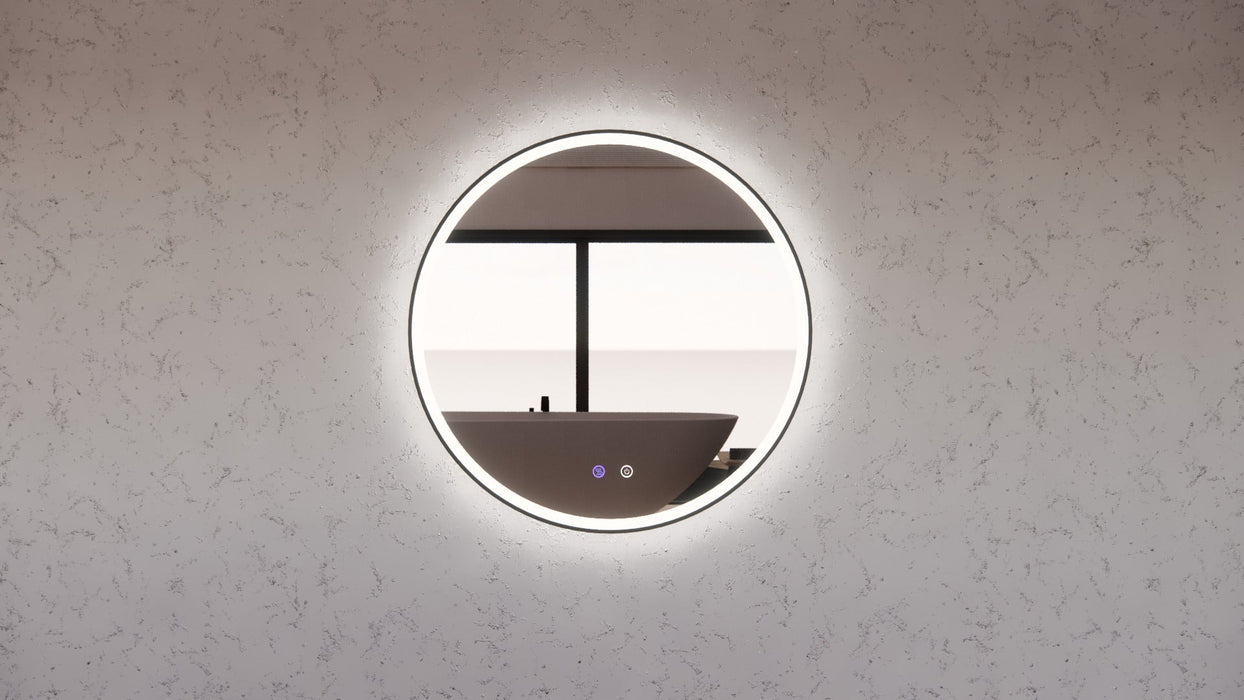 Riva R3 Framed Round LED Mirror With 3 Colour Lights Front Lit and Back Lit 600mm - Black Framed