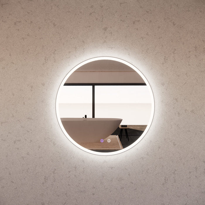 Riva R3 Framed Round LED Mirror With 3 Colour Lights Front Lit and Back Lit 600mm - Brushed Nickel