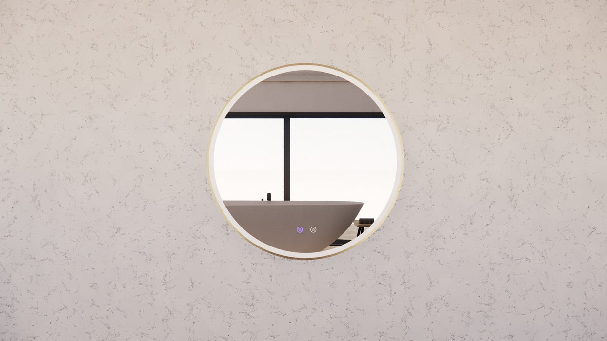 Riva R3 Framed Round LED Mirror With 3 Colour Lights Front Lit and Back Lit 600mm - Gold Framed